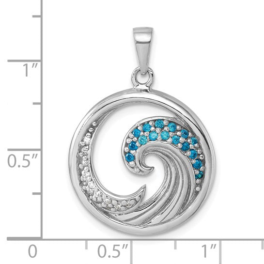 Sterling Silver Rhodium-Plated Polished CZ Wave Pendant