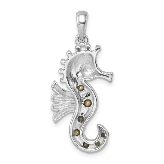 Sterling Silver Rhodium-plated Polished Multi-Color Crystal Seahorse Pendant