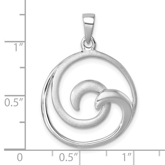 Sterling Silver Rhodium-Plated Polished and Brushed Double Wave Pendant