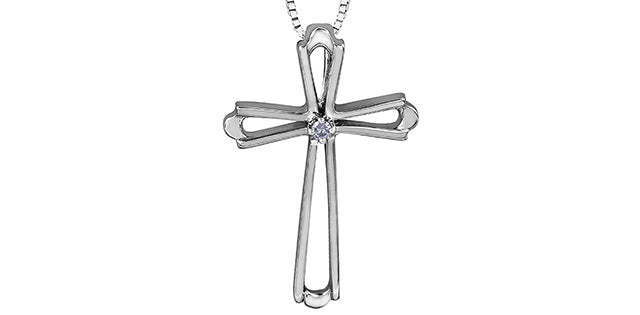 10K White Gold 0.01cttw Diamond Cross Pendant - 18&quot;