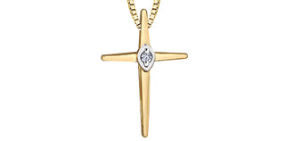Colgante de cruz de diamantes de 0,015 quilates en oro amarillo de 10 quilates, 18"