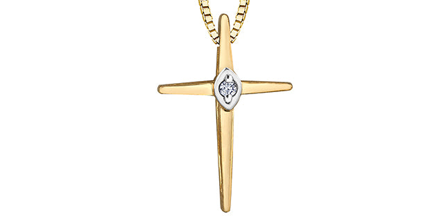 10K Yellow Gold 0.015cttw Diamond Cross Pendant, 18&quot;