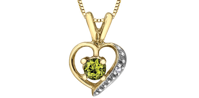 Collar de oro amarillo de 10 quilates con peridoto y corazón de diamantes