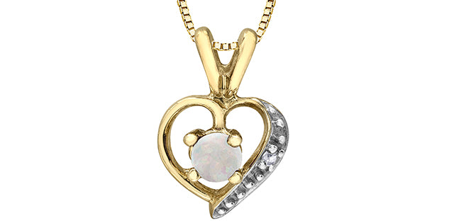 10K Yellow Gold Opal and Diamond Heart Necklace