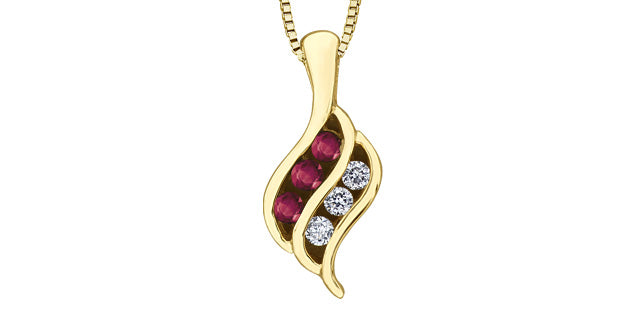 10K Yellow Gold 0.045 cttw Diamond and Ruby Pendant, 18&quot;