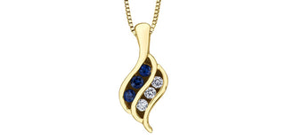 10K Yellow Gold 0.045 cttw Diamond and Sapphire Pendant, 18"