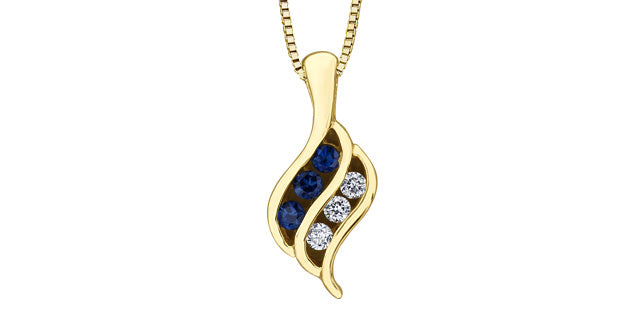 10K Yellow Gold 0.045 cttw Diamond and Sapphire Pendant, 18&quot;