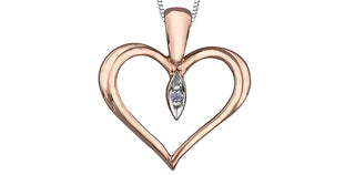 Colgante en forma de corazón con diamantes de 0,008 quilates en oro blanco y rosa de 10 quilates, 18"