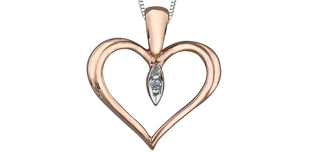 10K White and Rose Gold 0.008 cttw Diamond Heart Pendant, 18&quot;