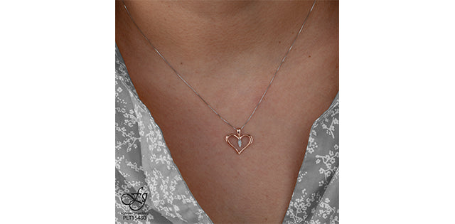 10K White and Rose Gold 0.008 cttw Diamond Heart Pendant, 18&quot;
