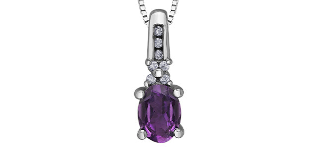 10K White Gold Amethyst and Diamond Pendant - 18&quot;