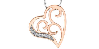 Colgante en forma de corazón con diamantes de 0,01 quilates en oro blanco y rosa de 10 quilates, 18"