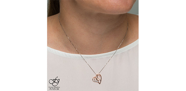 10K White and Rose Gold 0.01 cttw Diamond Heart Pendant, 18&quot;