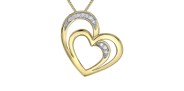 10K Yellow Gold 0.068cttw Diamond Heart Pendant, 18&quot;