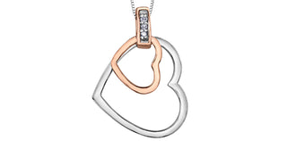 Colgante en forma de corazón con diamantes de 0,015 quilates en oro blanco y rosa de 10 quilates, 18"