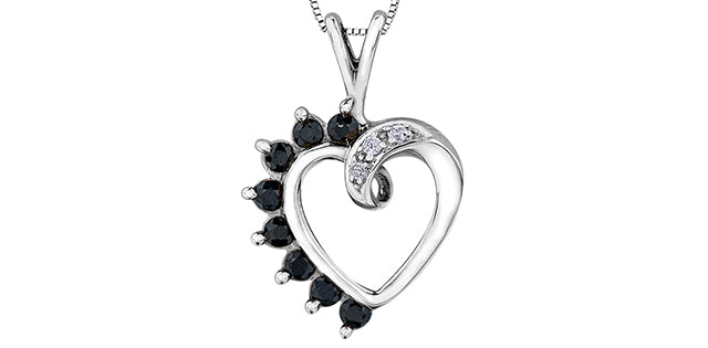 10K White Gold 0.03 cttw Diamond and Sapphire Heart Pendant, 18&quot;