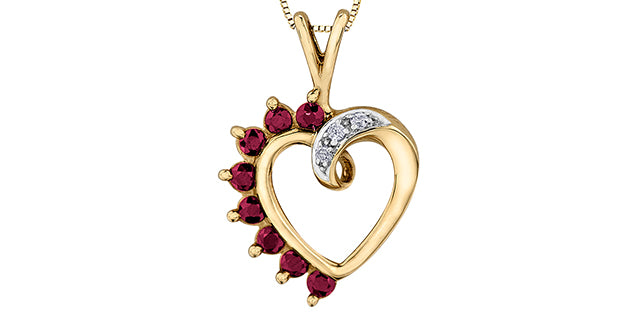 Colgante de corazón de rubí y diamante de 0,03 quilates en oro amarillo de 10 quilates, 18&quot;