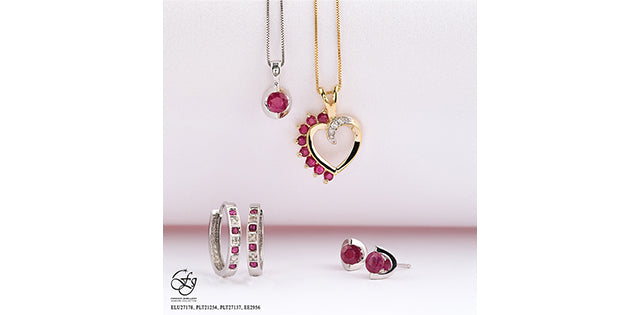 10K Yellow Gold 0.03 cttw Diamond and Ruby Heart Pendant, 18&quot;
