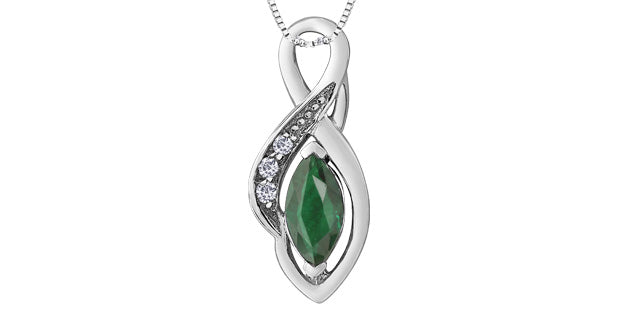 10K White Gold Diamond and Emerald Pendant, 18&quot;