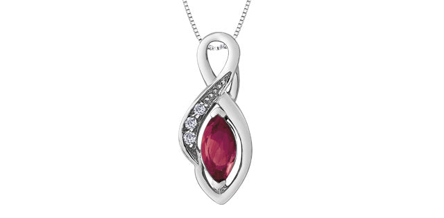 10K White Gold Diamond and Ruby Pendant, 18&quot;