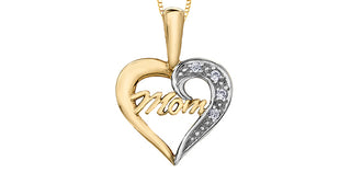 Colgante en forma de corazón con forma de "mamá" y diamantes de 0,02 quilates en oro amarillo de 10 quilates, 18"