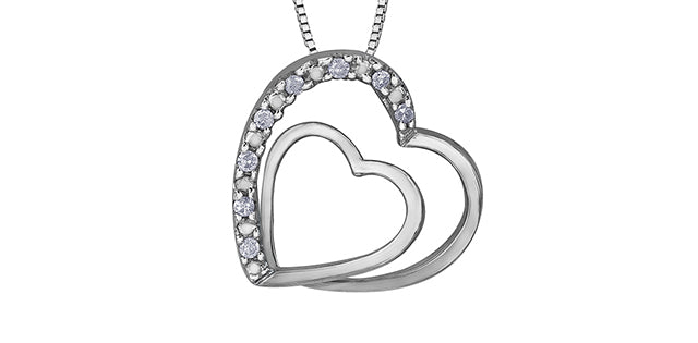10K White Gold 0.05cttw  Diamond  Heart Pendant, 18&quot;