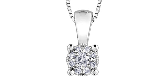 10K White Gold 0.06 cttw Diamond Illusion Set Solitaire Pendant, 18&quot;