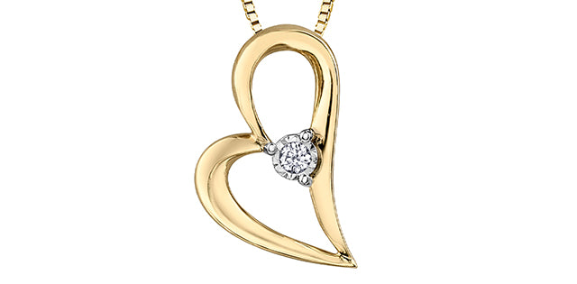 10K Yellow Gold 0.02cttw Diamond Heart Pendant, 18&quot;