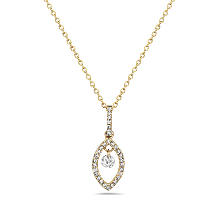 14K Yellow Gold Diamond Pendant, 18&quot;