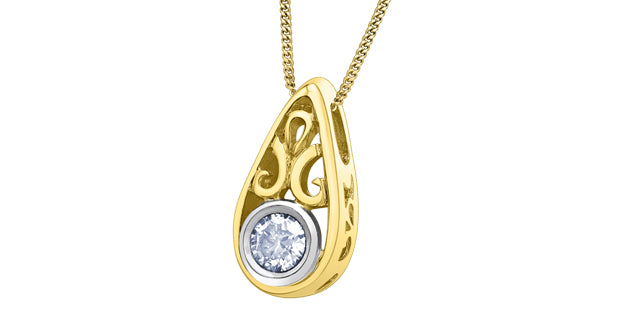 10K Yellow Gold 0.10 Diamond Solitaire Pendant - 18&quot;