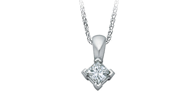 Colgante de diamante canadiense de talla cuadrada de talla princesa de 0,30 quilates en oro blanco de 14 quilates, 18&quot;