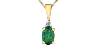 10K Yellow Gold Diamond and Emerald Pendant, 18"
