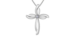 Sterling Silver 0.03cttw Diamond Cross Necklace