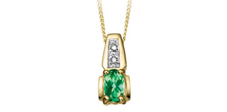 10K Yellow Gold Diamond and Emerald Pendant, 18"
