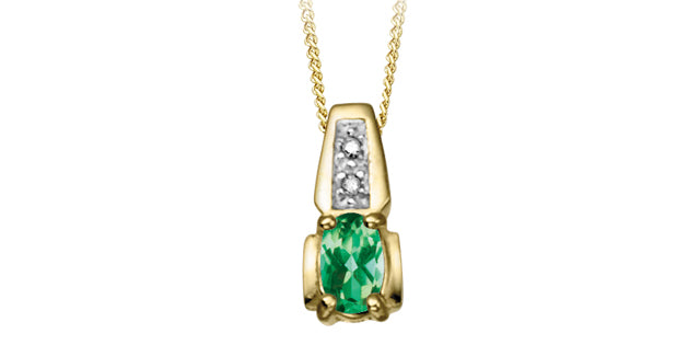 10K Yellow Gold Diamond and Emerald Pendant, 18&quot;