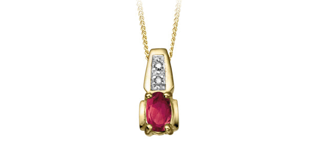 10K Yellow Gold Diamond and Ruby Pendant, 18&quot;