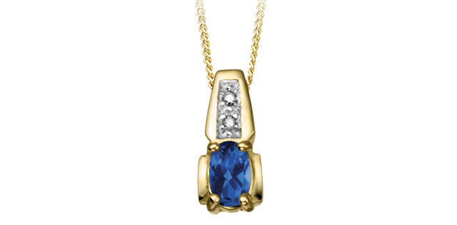 10K Yellow Gold Diamond and Sapphire Pendant, 18&quot;