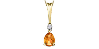 Colgante de oro amarillo de 10 quilates con diamantes y citrino de 0,02 quilates, 18"