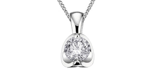 10K White Gold 0.04 cttw Diamond Solitaire Mezza Luna Pendant, 18"