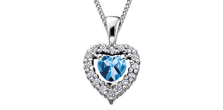 10K White Gold Blue Topaz and Diamond Heart Necklace, 18"