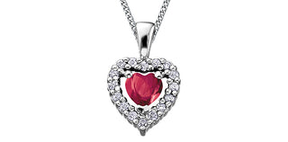 Collar con forma de corazón de diamantes y rubíes en oro blanco de 10 quilates, 18"