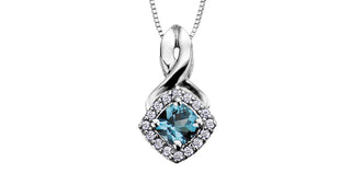 10K White Gold Blue Topaz & Diamond Pendant