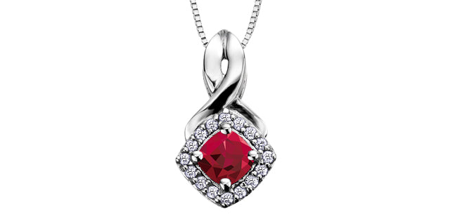 10K White Gold Garnet &amp; Diamond Pendant