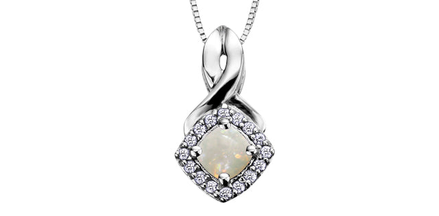 10K White Gold Opal &amp; Diamond Pendant