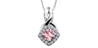 10K White Gold Pink Tourmaline & Diamond Pendant
