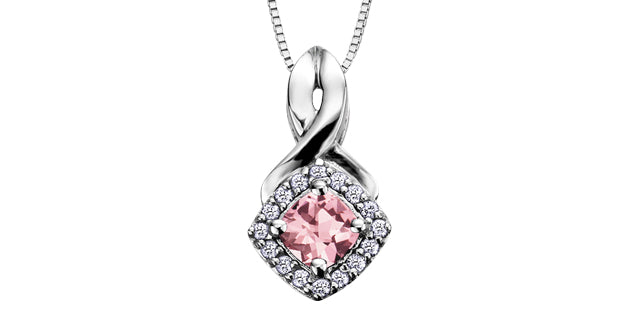 10K White Gold Pink Tourmaline &amp; Diamond Pendant