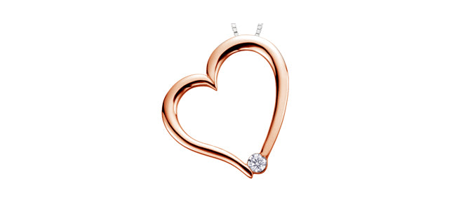 10K Rose Gold 0.03cttw Canadian Diamond Heart Pendant, 18&quot;