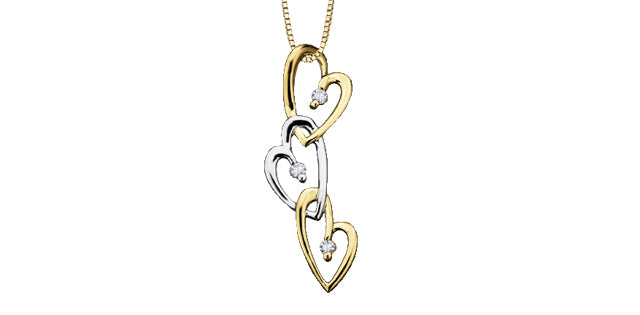 10K Yellow and White Gold 0.06cttw Canadian Diamond Heart Pendant, 18&quot;