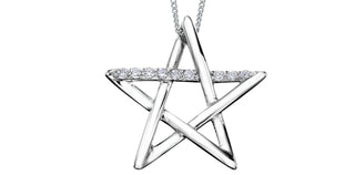10k White Gold 0.081cttw Diamond Star Necklace