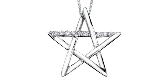 10k White Gold 0.081cttw Diamond Star Necklace